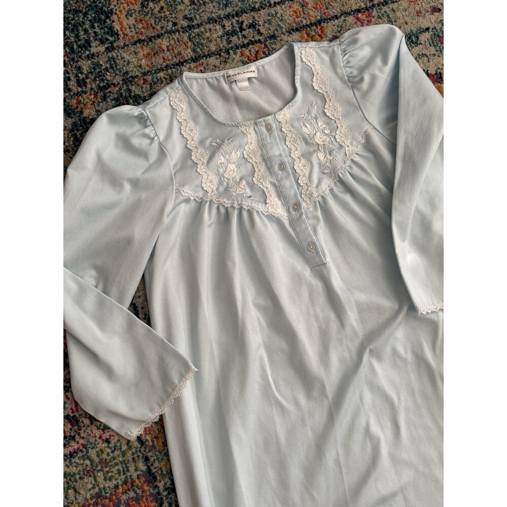 Miss Elaine Vintage Nightgown Embroidery Lace Light Blue Grandmacore Size Small